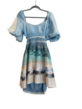 Karen Millen Light Blue Scenic Print Mini Dress